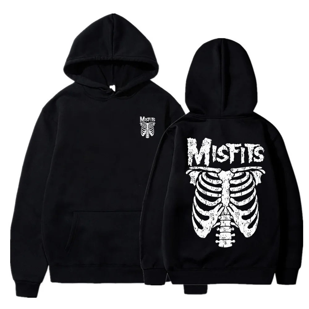 2023 Harajuku Drop Shoulder Hoodies for Men Warm Sweatshirt Misfits Band Double Sided Print Fashion Casual Pullover Streetwear