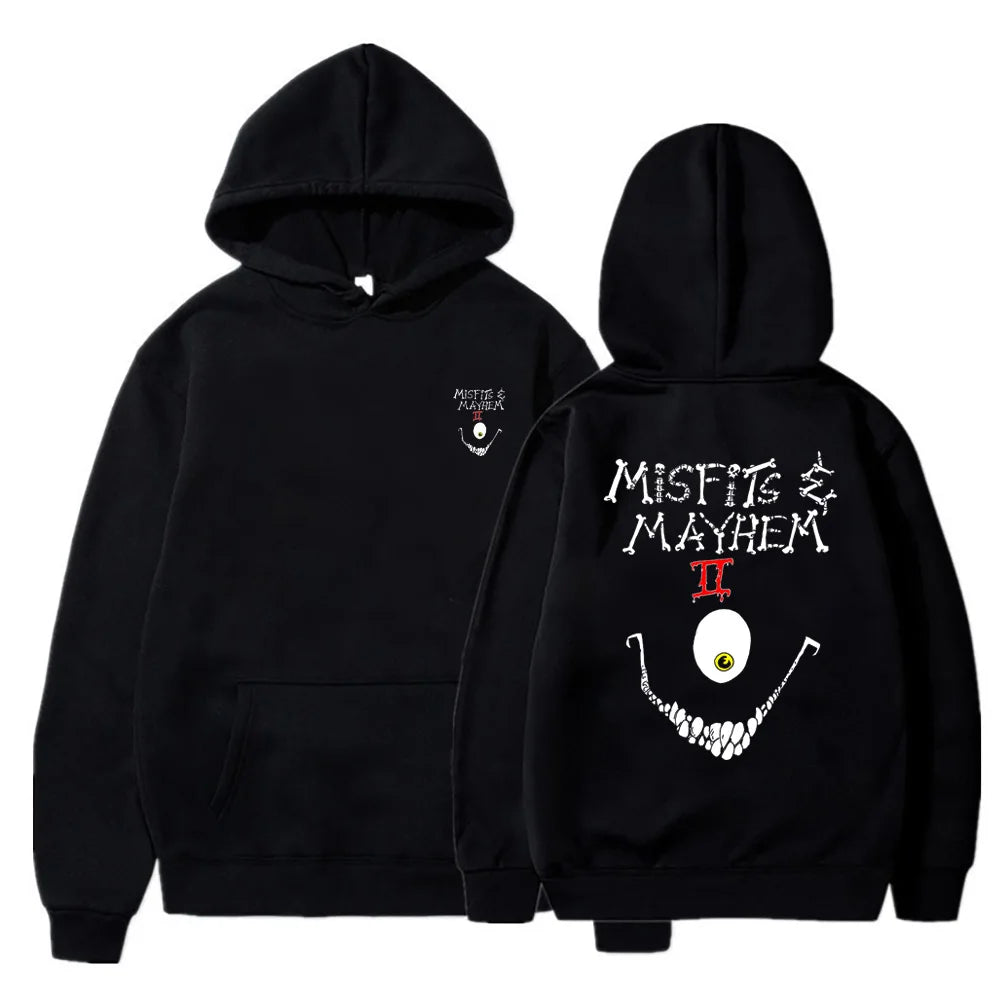 2023 Harajuku Drop Shoulder Hoodies for Men Warm Sweatshirt Misfits Band Double Sided Print Fashion Casual Pullover Streetwear