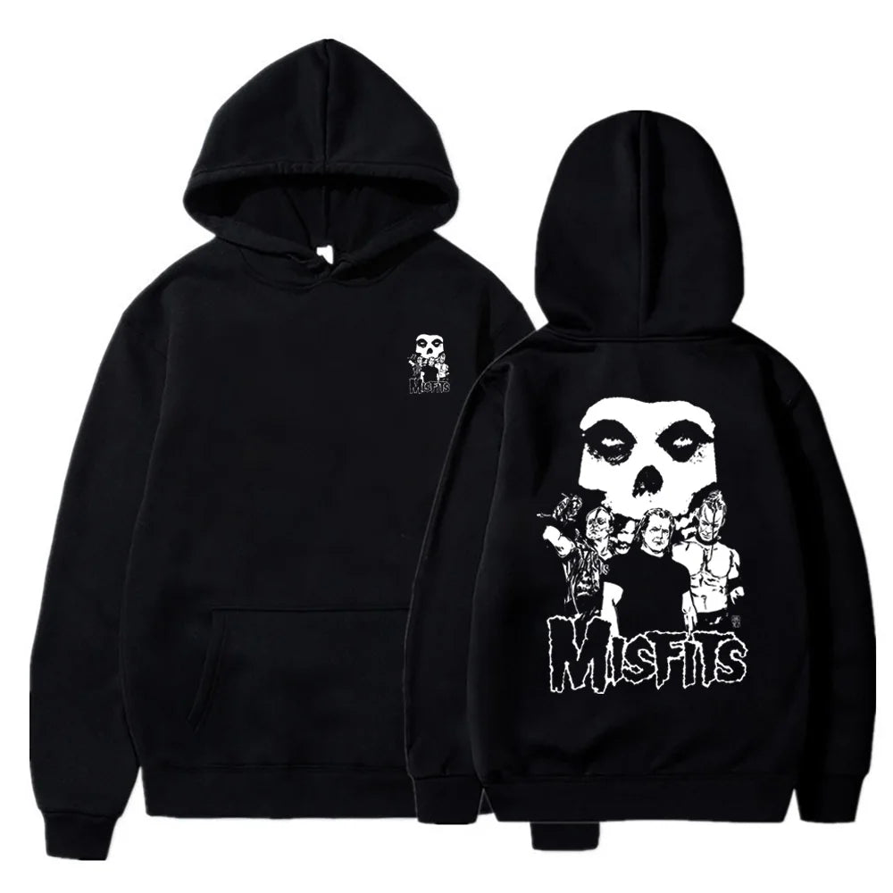 2023 Harajuku Drop Shoulder Hoodies for Men Warm Sweatshirt Misfits Band Double Sided Print Fashion Casual Pullover Streetwear