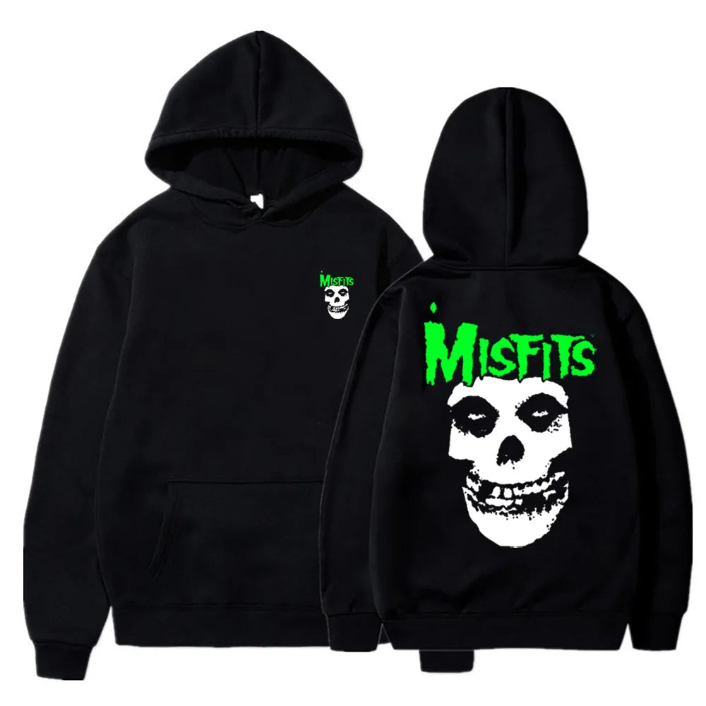 2023 Harajuku Drop Shoulder Hoodies for Men Warm Sweatshirt Misfits Band Double Sided Print Fashion Casual Pullover Streetwear